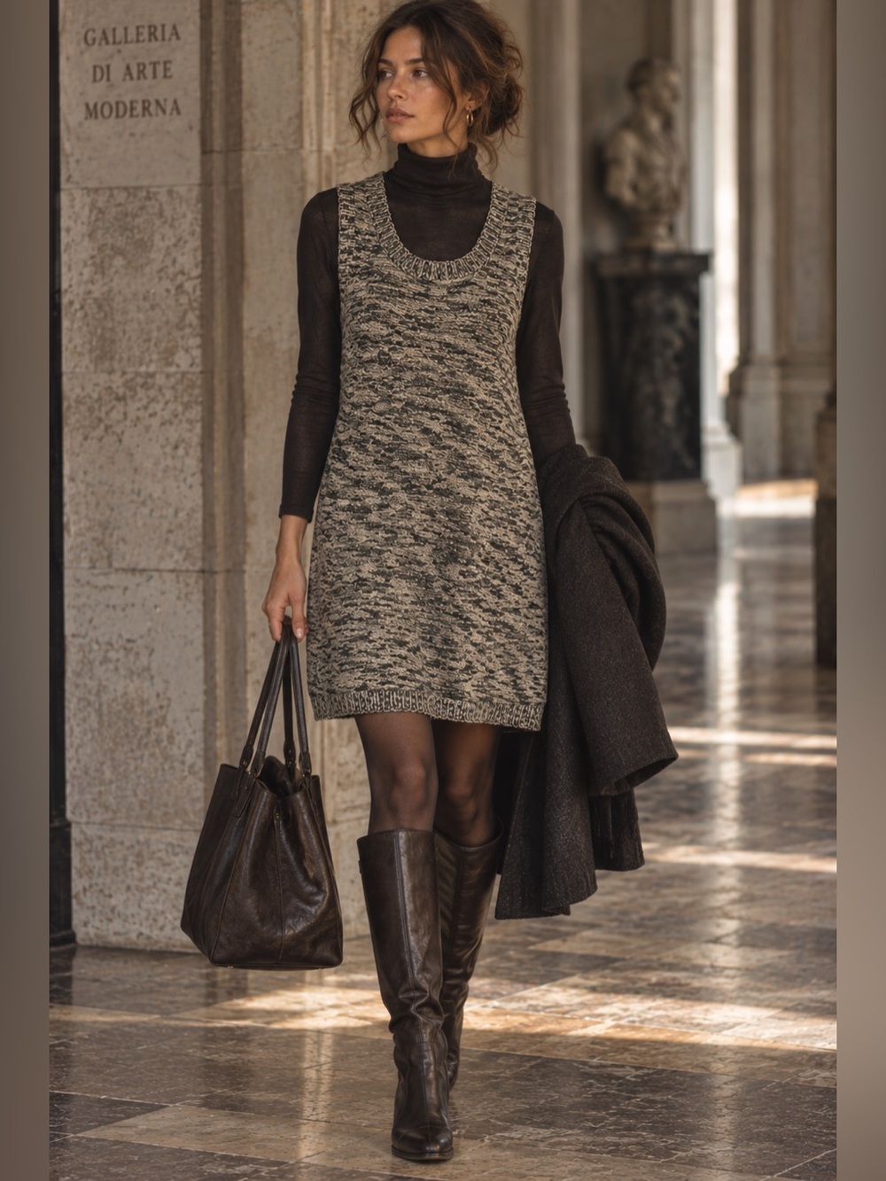 Emiliano Rinaldi Womens Sweater Dress Sz 42 US 8 Cream Black Wool Tunic $815